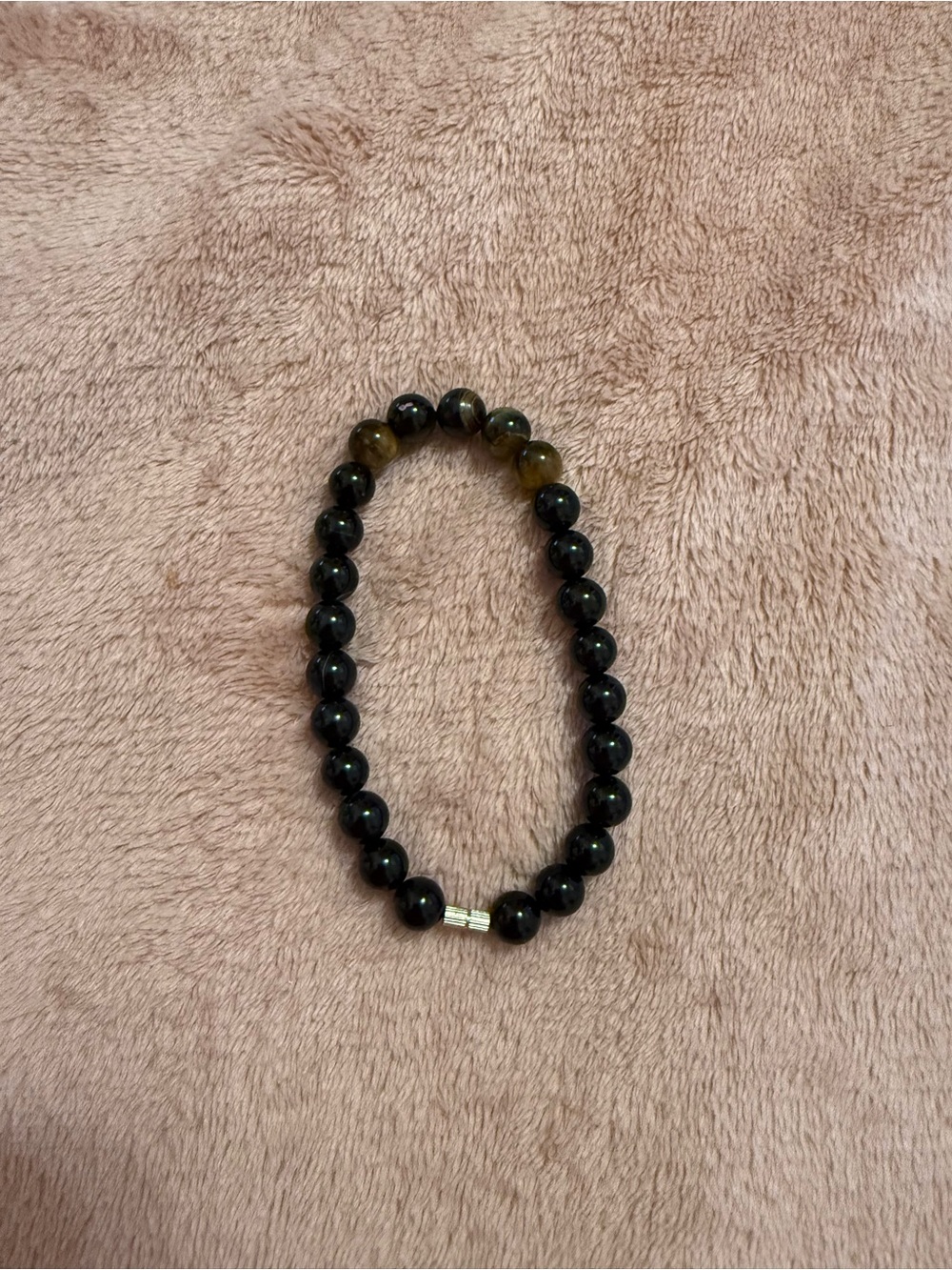 Beaded Stretch Bracelet in Dark Green-Black